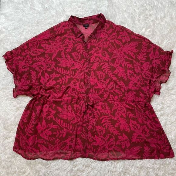 Torrid Pink Floral Chiffon Dolman Button Up Short Sleeve Plus Size 4X - Picture 3 of 7